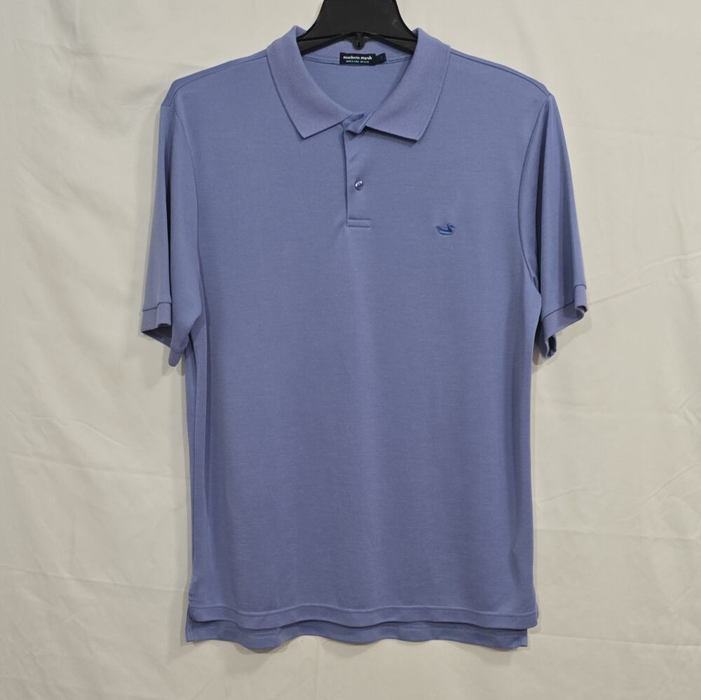 Southern Marsh Mens L Blue Short Sleeve Modal Blend Solid Knit Polo Shirt Logo